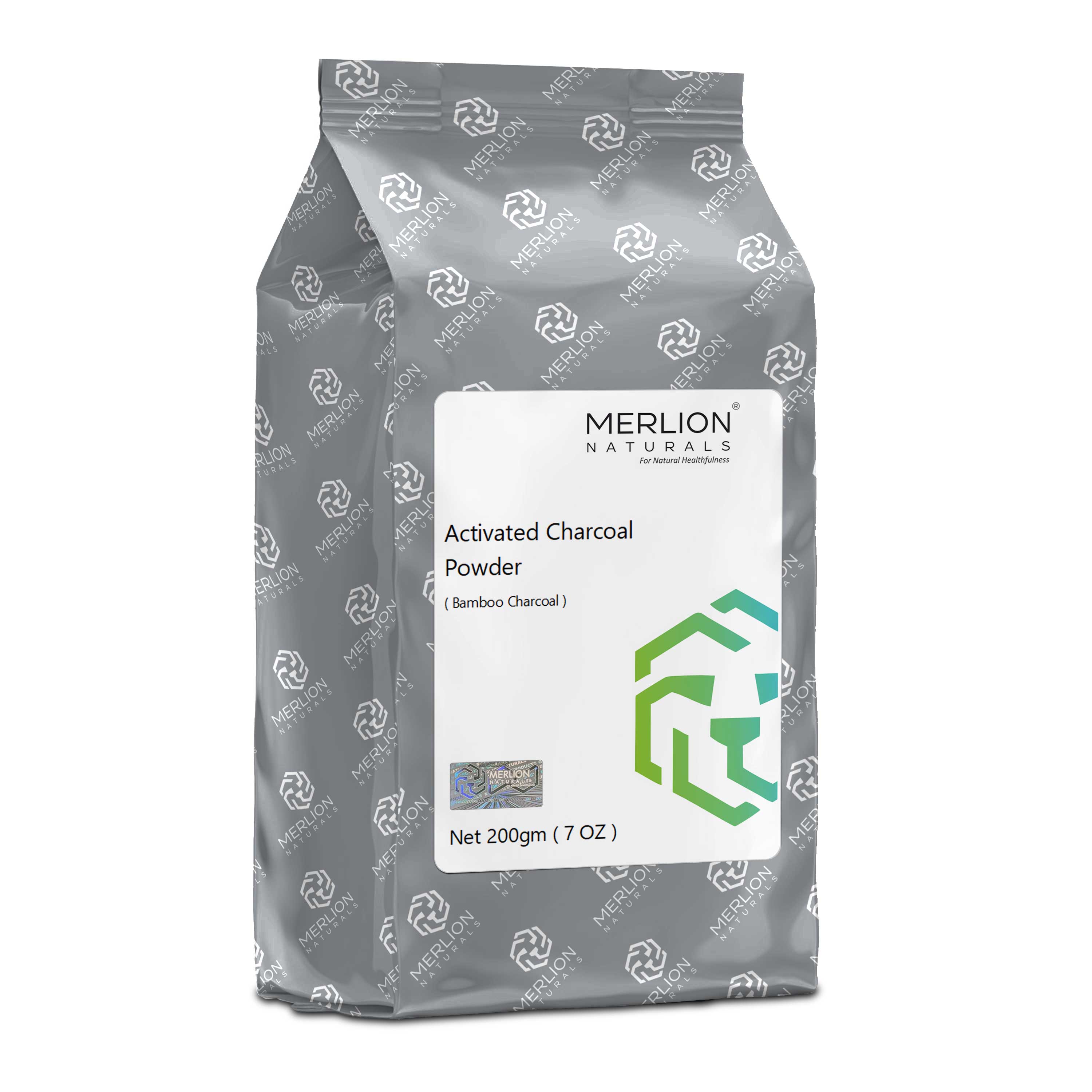 Merlion Naturals Activated Charcoal Powder 200gm, Front view, Detox Skin, Supports Skin, Freshens Breath, Skin Care