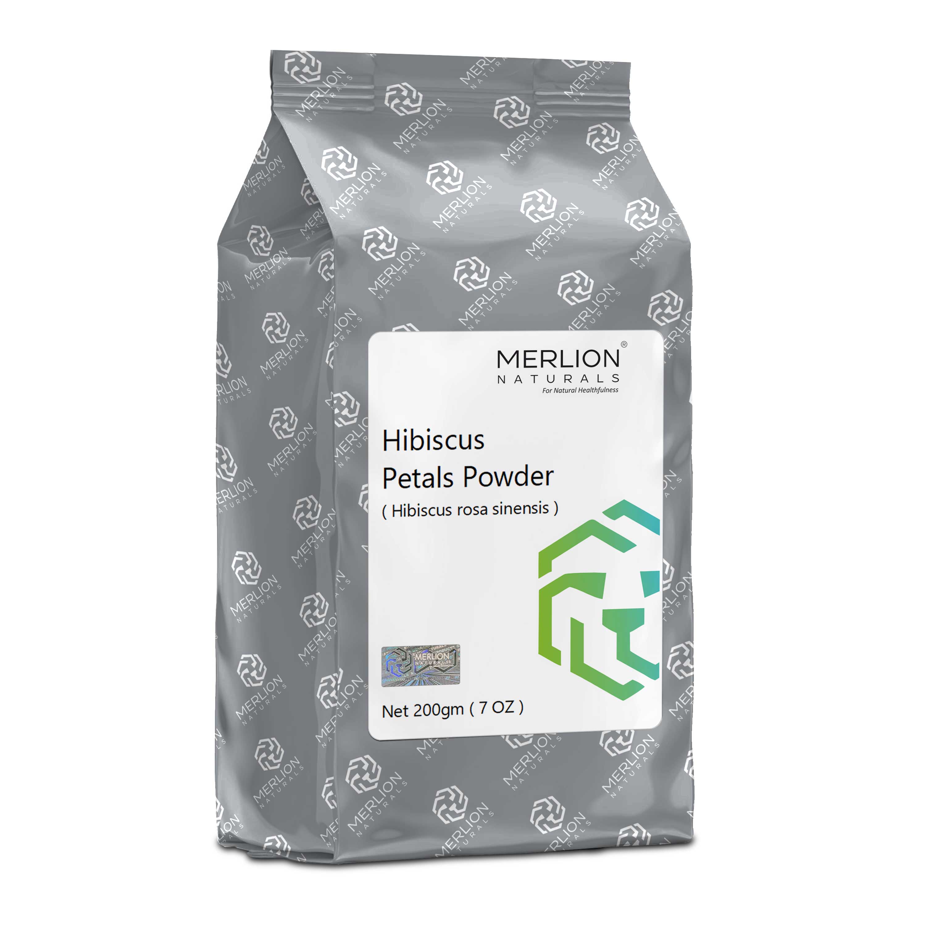 Merlion Naturals Hibiscus Petals Powder 200gm, Front view, Hair Growth, Natural Darkening, Conditioning, Scalp Health, Antioxidant
