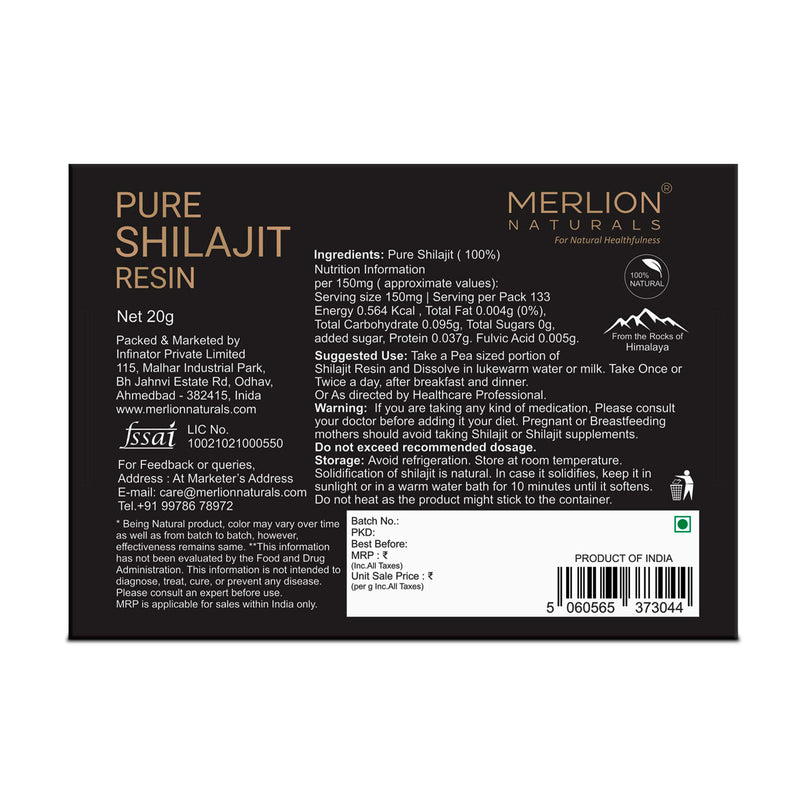 Shilajit Resin 20gm,  Asphaltum punjabianum  Pure Shilajit from Himalaya