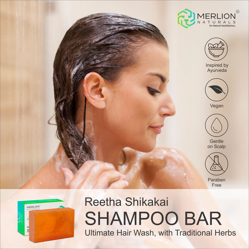 Reetha Shikakai Shampoo Bar by Merlion Naturals 100gm | Pack of 3 with goodness of Traditional Herbs, For All Hair Types, No Parabens