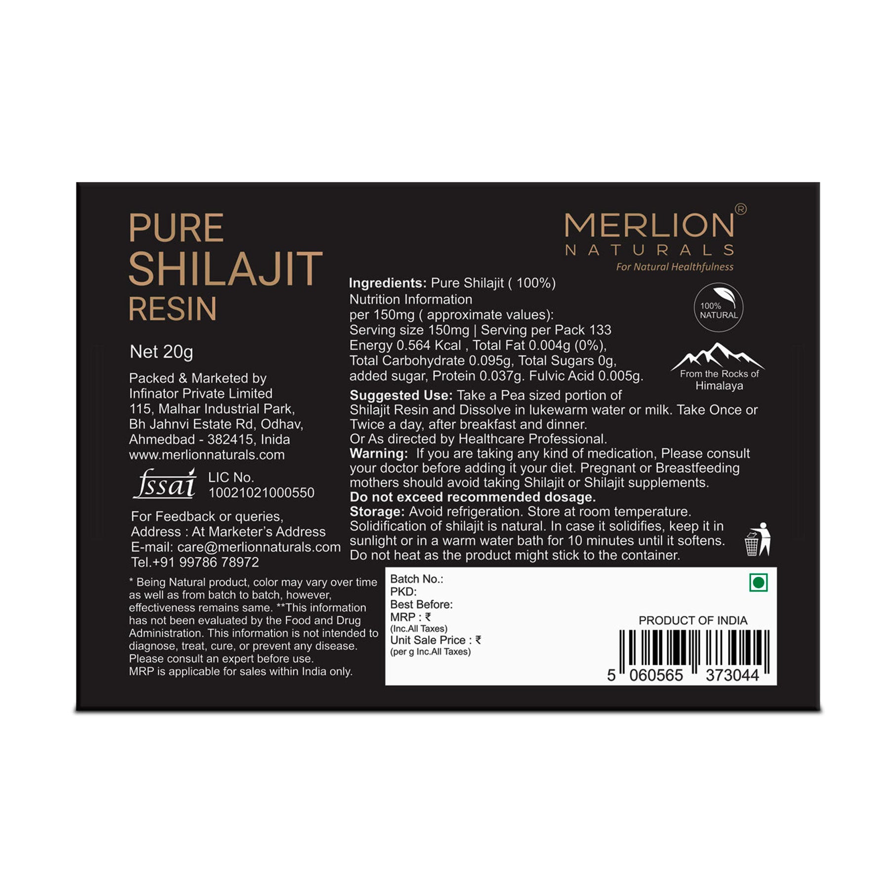 Shilajit Resin 20gm, Asphaltum punjabianum Pure Shilajit from Himalaya