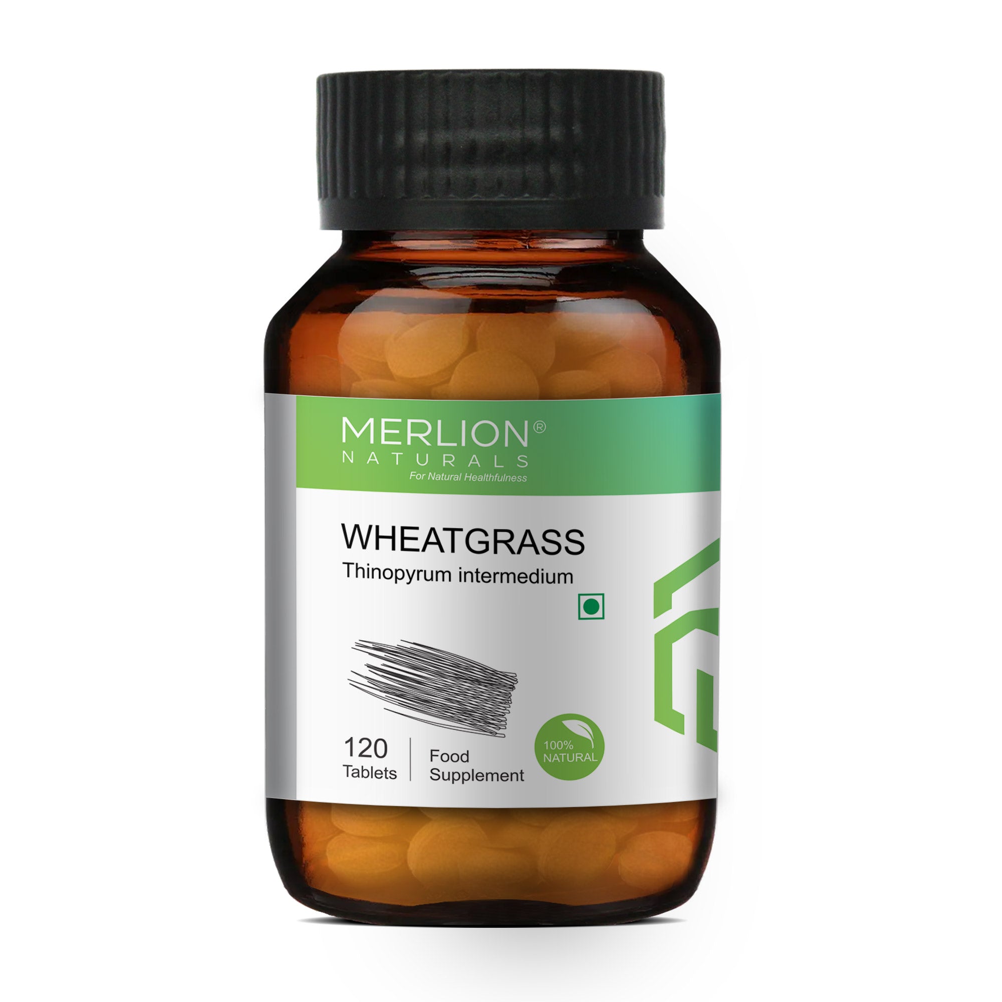 Merlion Naturals Wheat Grass Tablets 500mg (120 Tablets), Front View view, Nutrient Rich, Detox, Immunity, Digestion