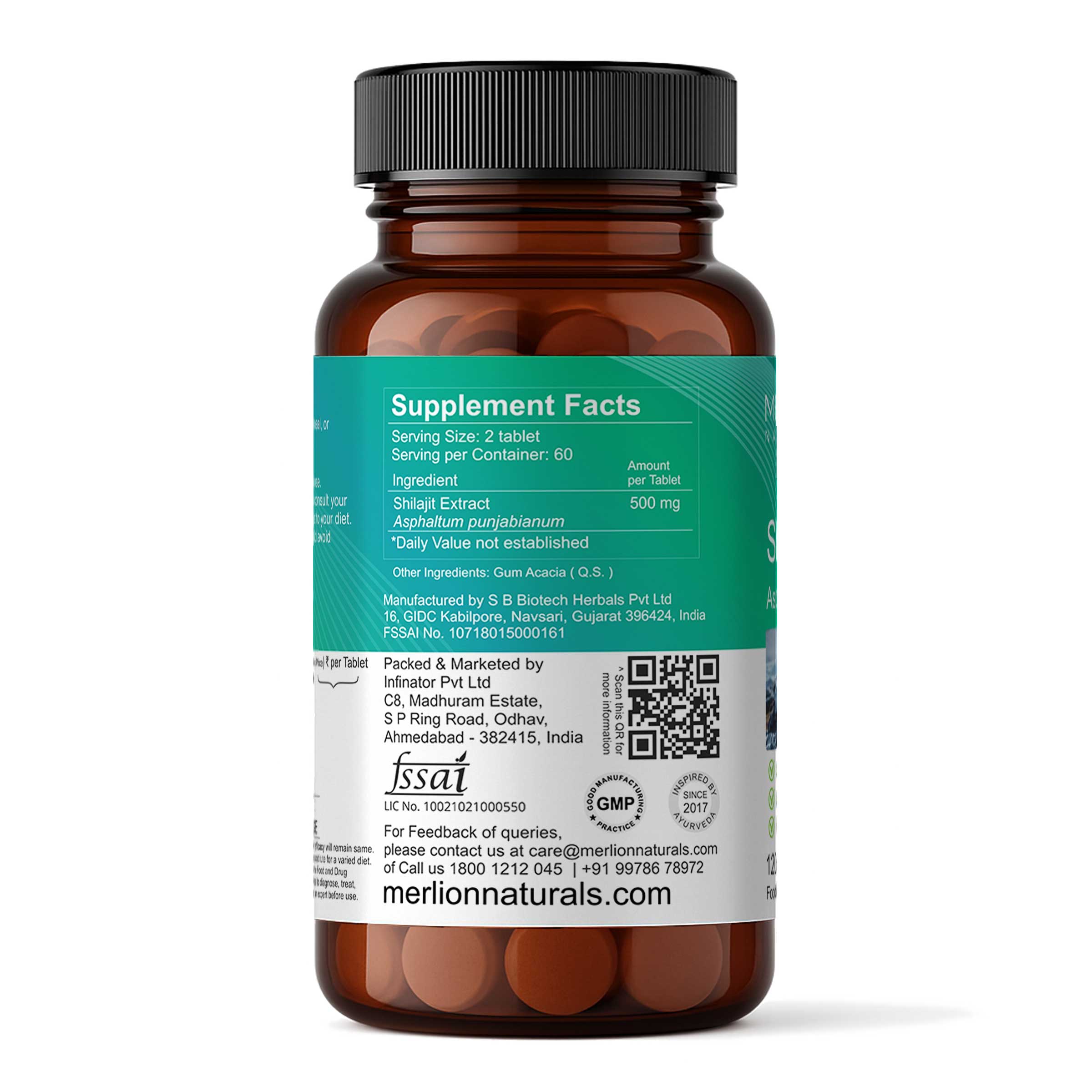 Shilajit Tablets, Asphaltum punjabianum, 500mg x 120 Tablets