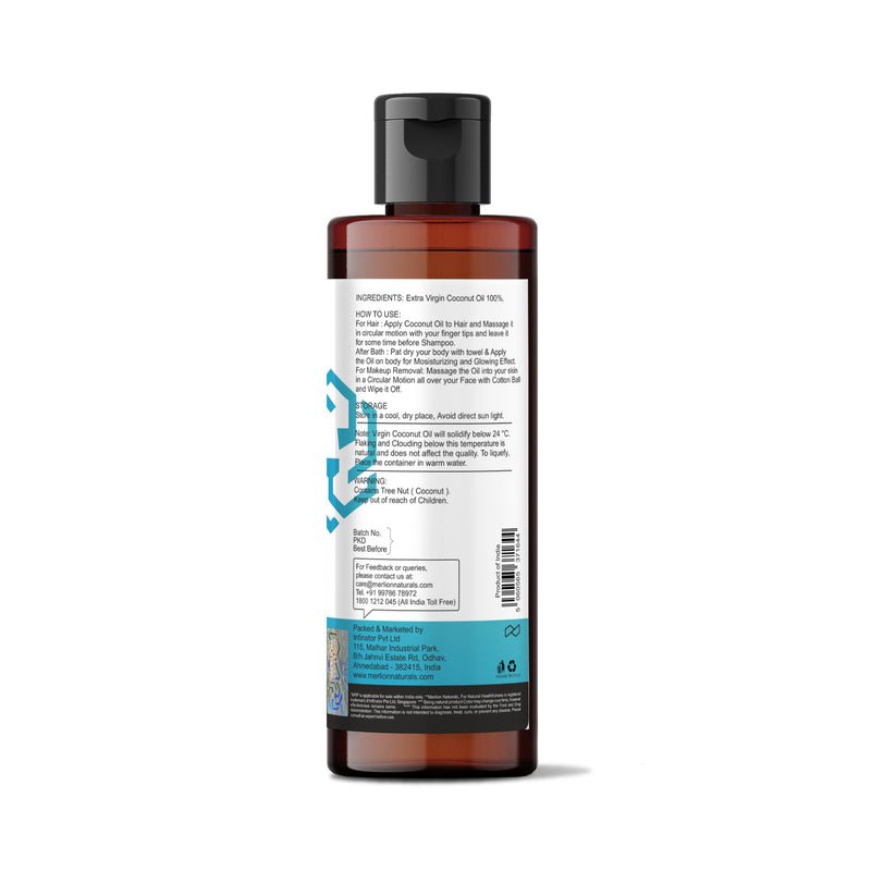 Extra Virgin Coconut Oil, Cold Pressed, 200ml