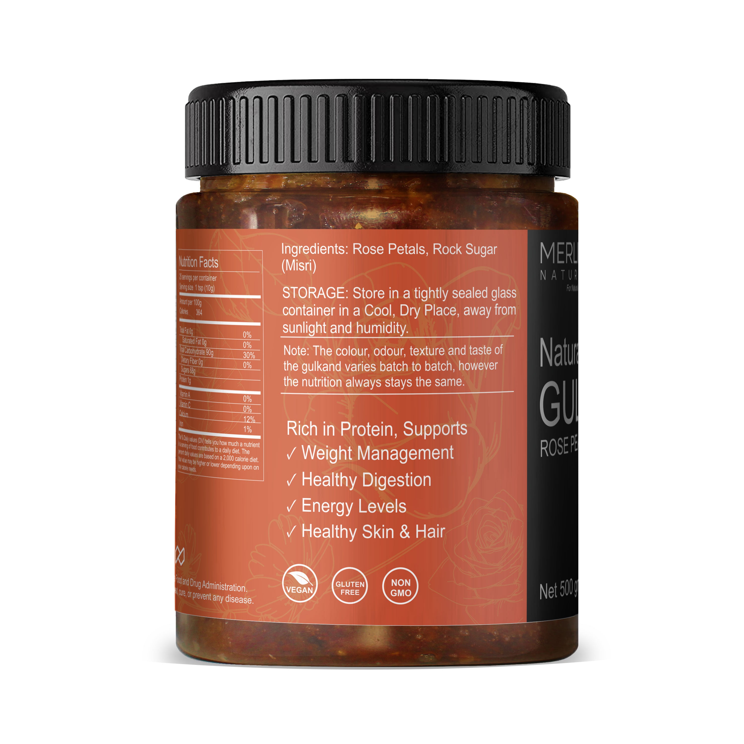 Merlion Naturals Rose Petals Jam - Gulkand 700gm, Side view, Cooling, Skin Glow, Body Balance, Stress Relief