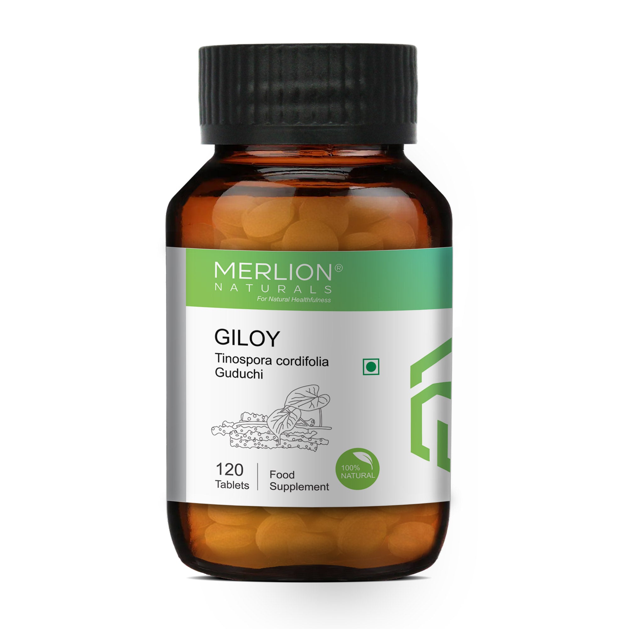 Merlion Naturals Giloy Tablets 500mg (120 Tablets), Front View view, Immunity, Detox, Anti-inflammatory, Fever Relief
