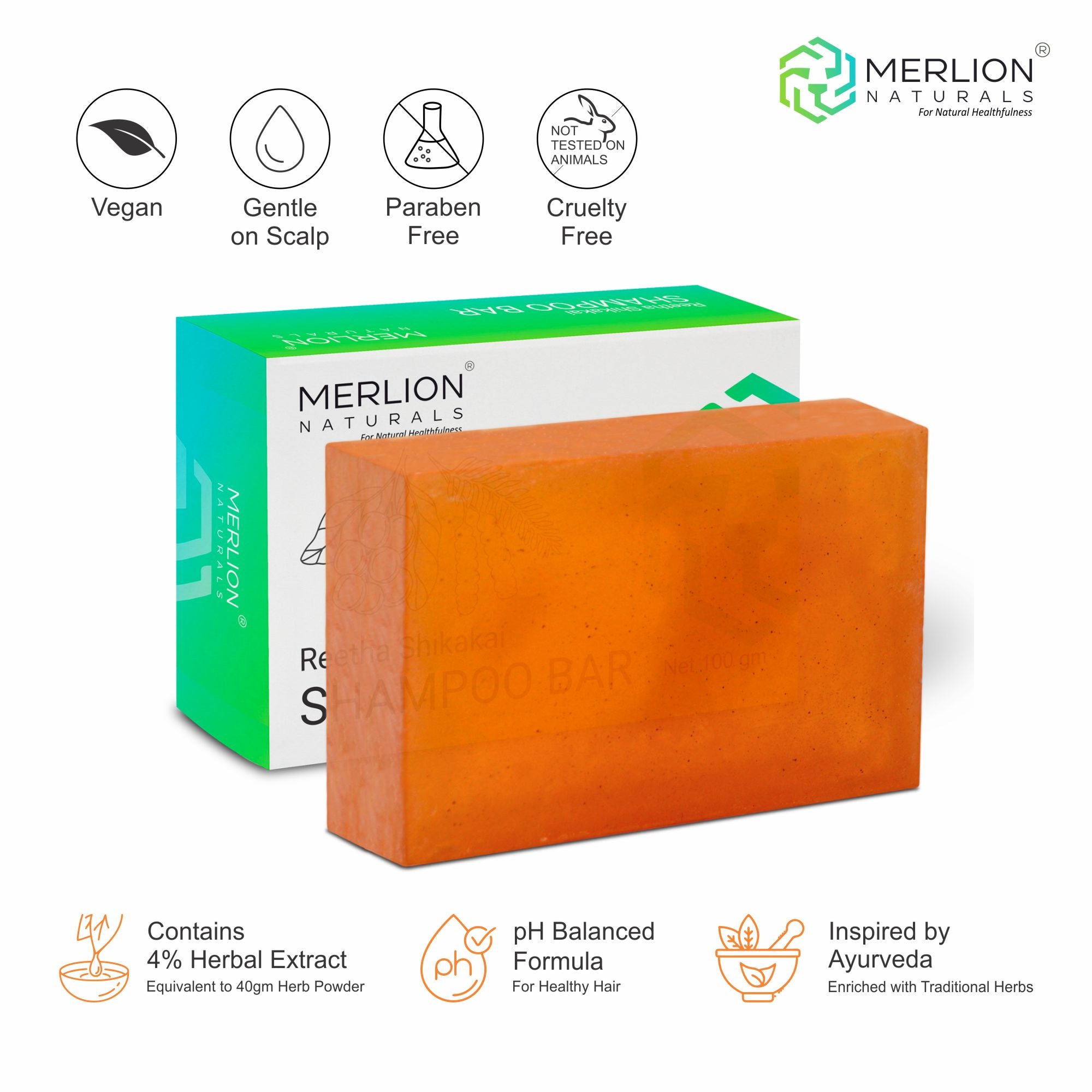 Reetha Shikakai Shampoo Bar by Merlion Naturals 100gm | Pack of 3 with goodness of Traditional Herbs, For All Hair Types, No Parabens