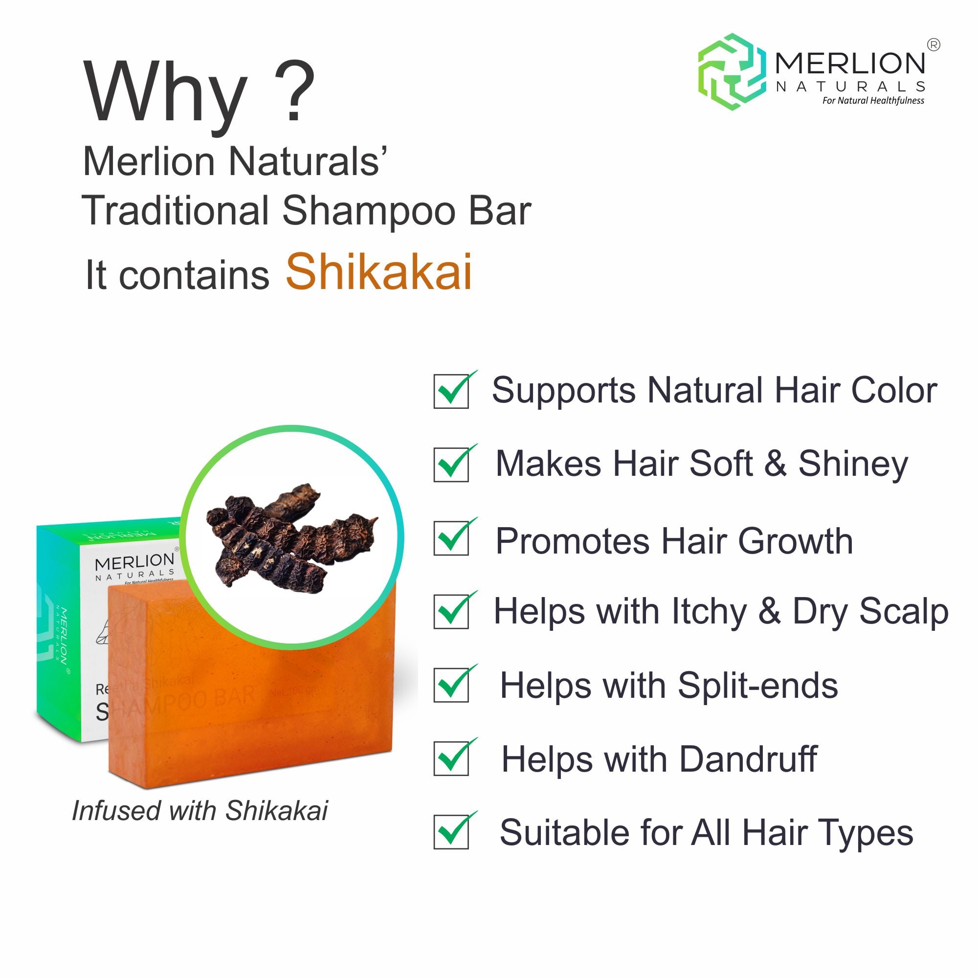 Reetha Shikakai Shampoo Bar by Merlion Naturals 100gm | Pack of 3 with goodness of Traditional Herbs, For All Hair Types, No Parabens