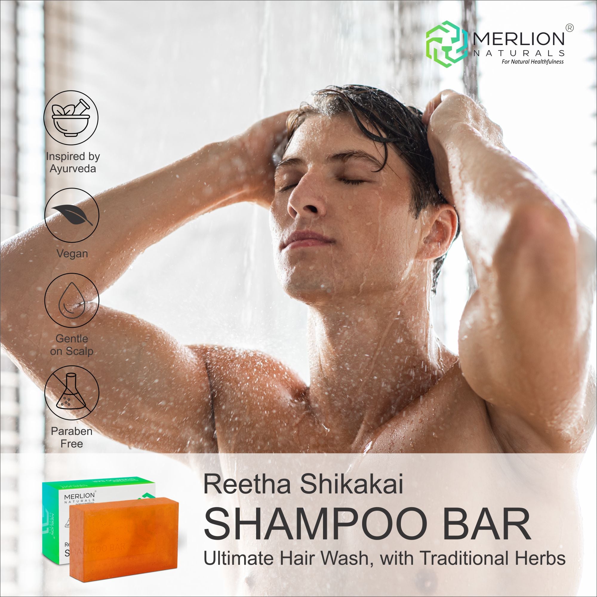 Reetha Shikakai Shampoo Bar by Merlion Naturals 100gm | Pack of 3 with goodness of Traditional Herbs, For All Hair Types, No Parabens