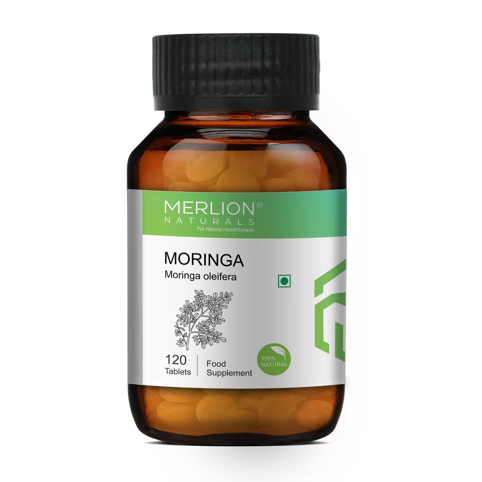 Merlion Naturals Moringa Tablets 500mg (120 Tablets), Front View view, Immunity, Skin Health, Detox, Digestion, Energy Boost
