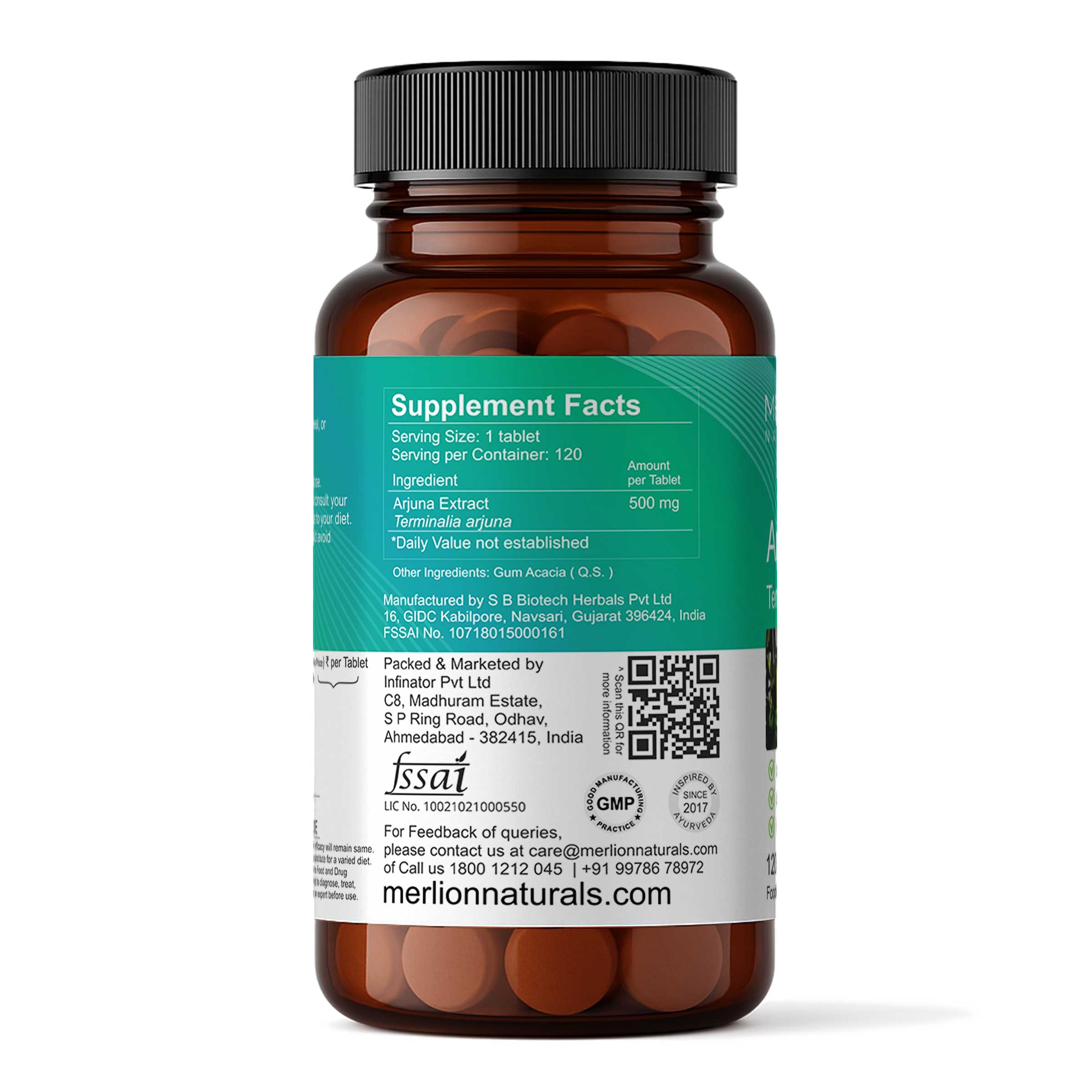 Arjuna Tablets (Terminalia arjuna), 500mg x 120 Tablets