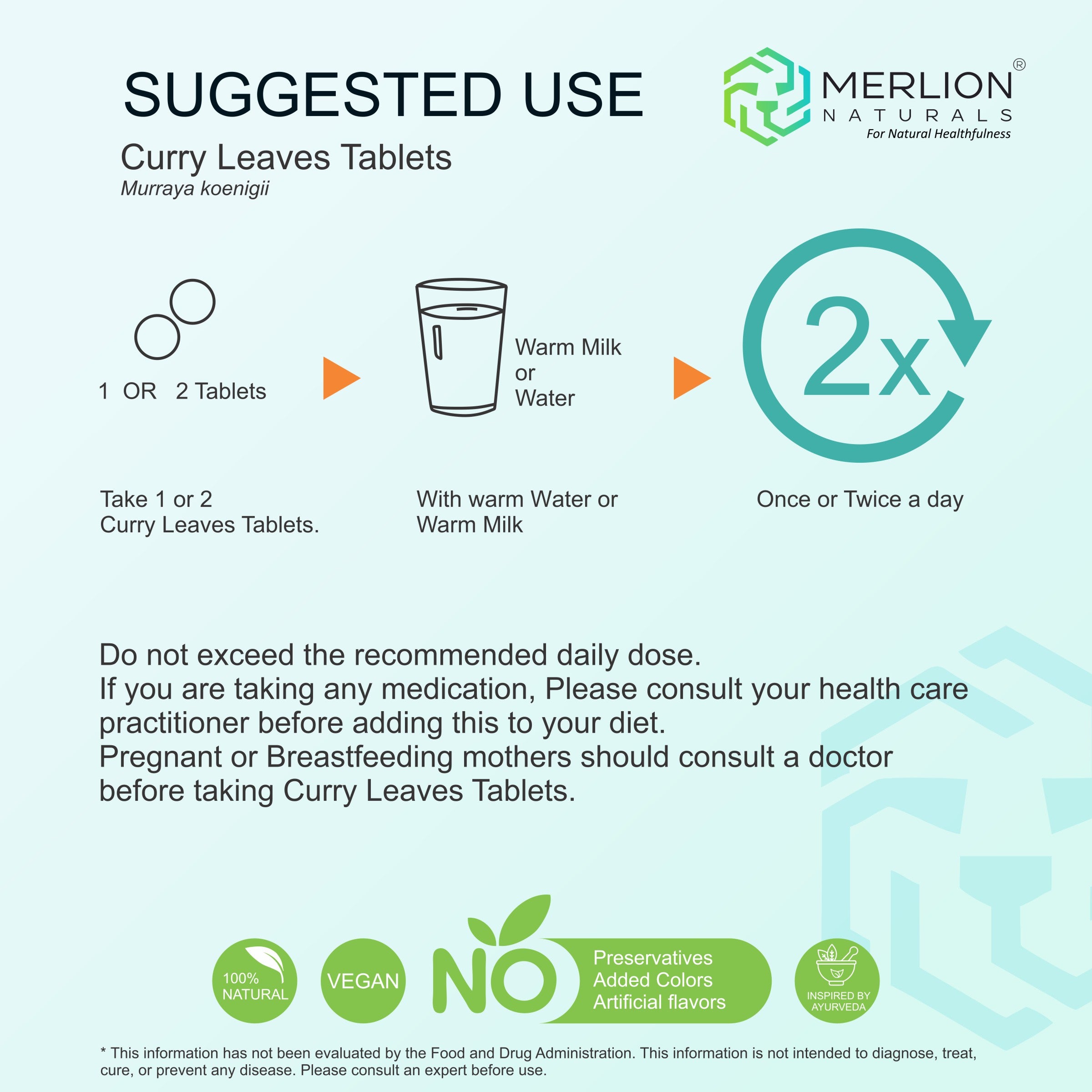 Curry Leaves Tablets (Murraya koenigii), 500mg x 120 Tablets