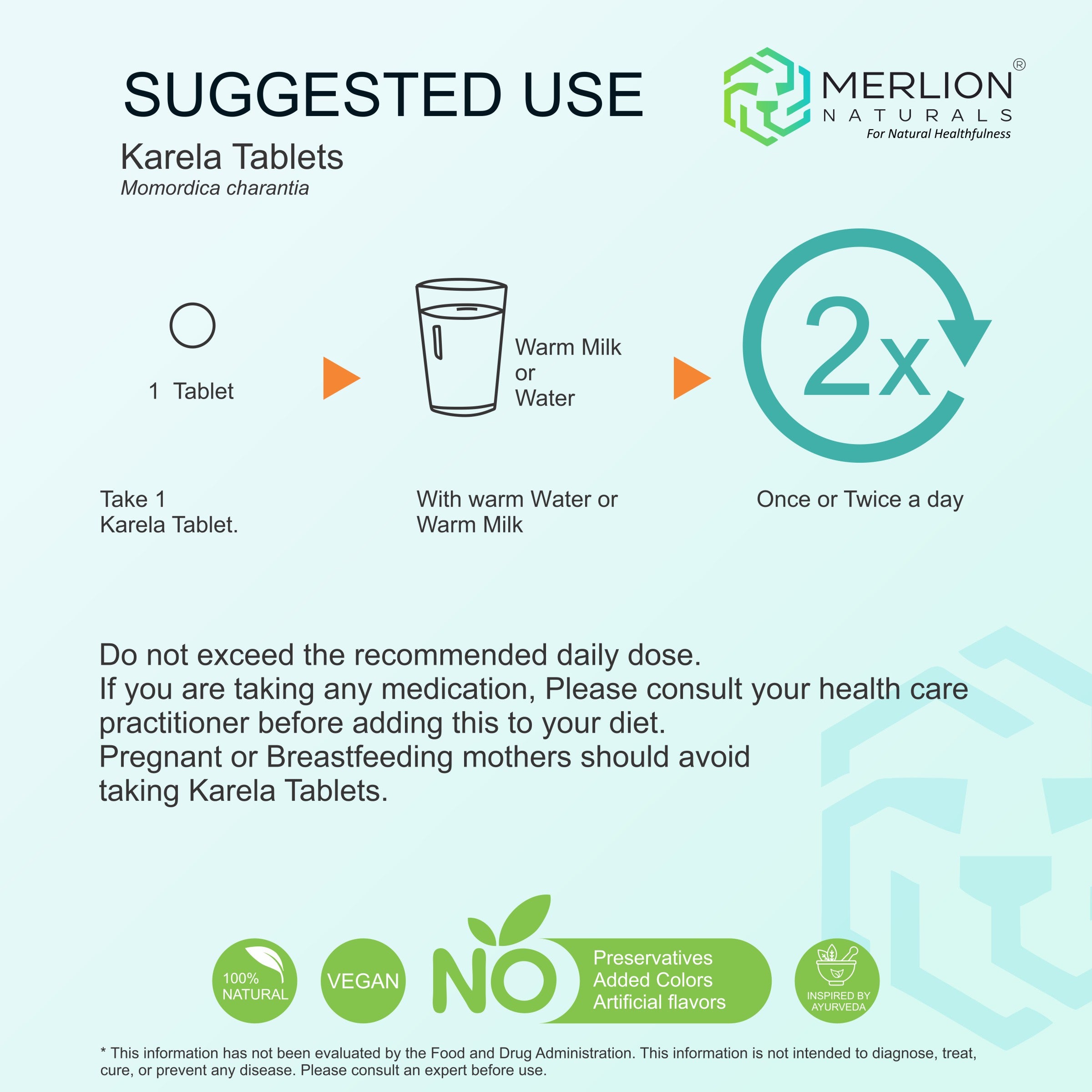 Karela Tablets (Bitter Melon), 500mg x 120 Tablets Merlion Naturals Australia