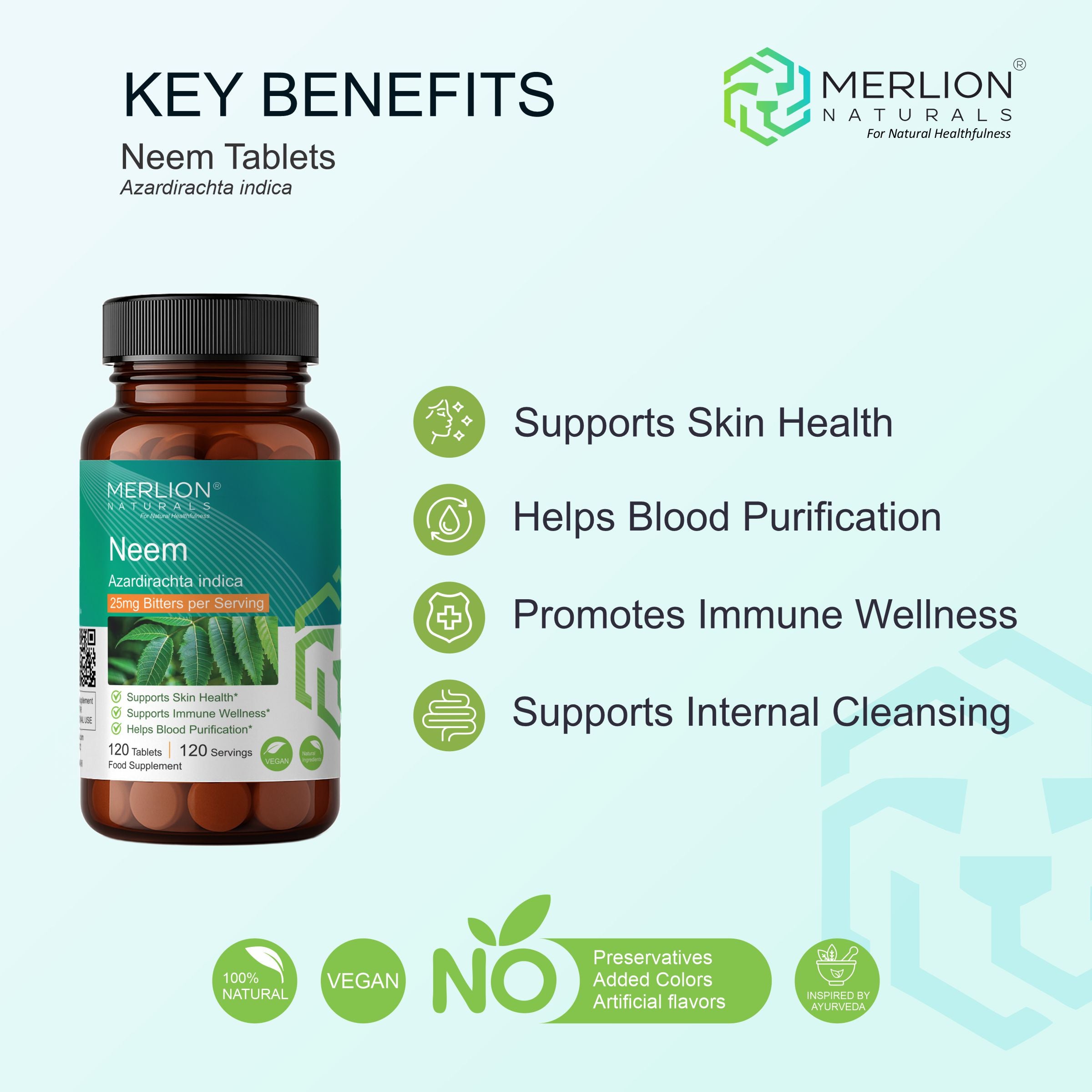 Neem Tablets (Azardirachta indica), 500mg x 120 Tablets