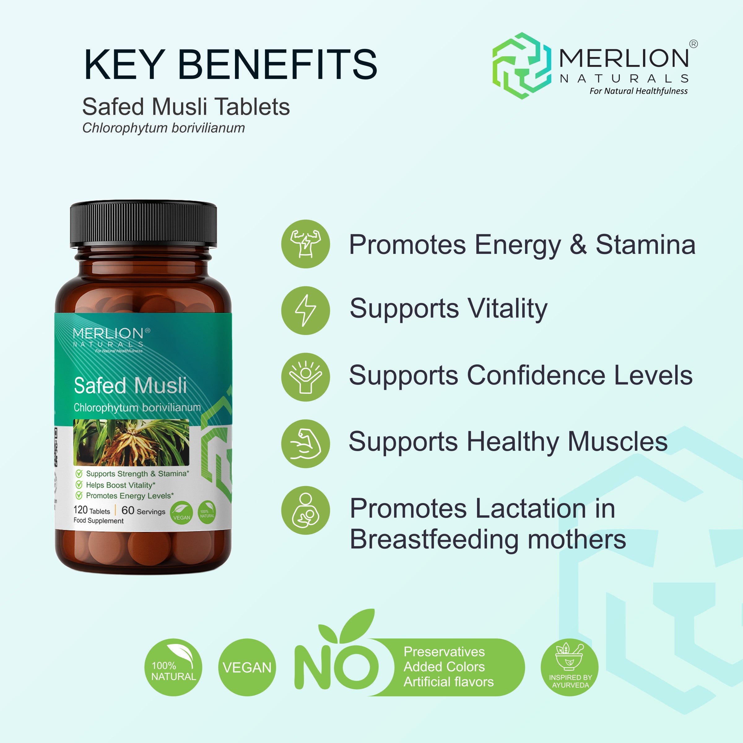 Safed Musli Tables, Chlorophytum borivilianum, 500mg x 120 Tablets