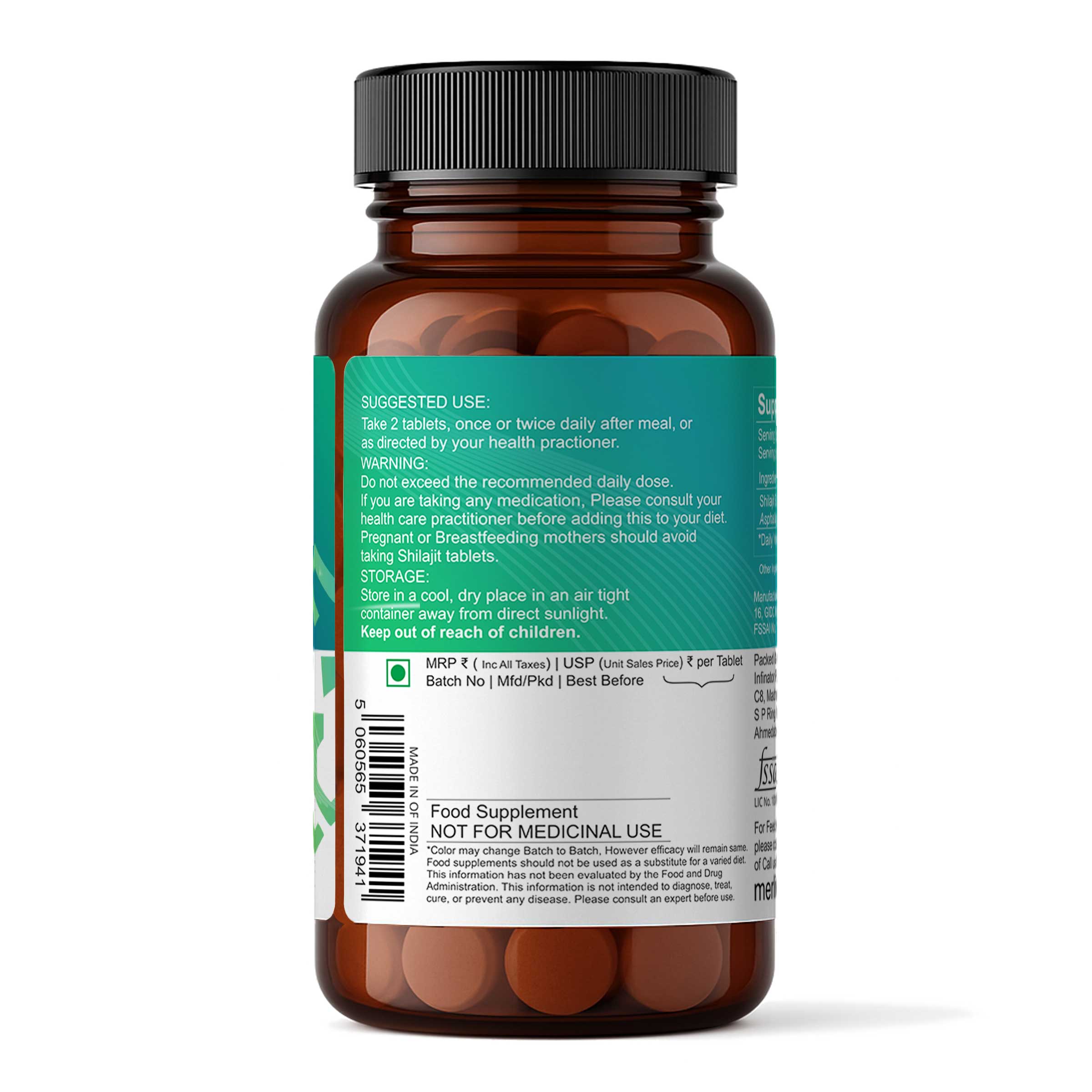 Shilajit Tablets, Asphaltum punjabianum, 500mg x 120 Tablets